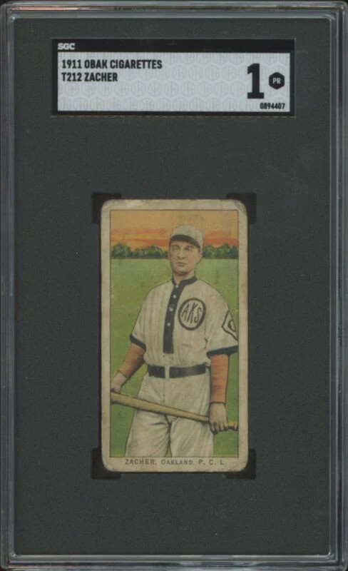 1909 T212 ELMER ZACHER NNO POOR OBAK BACK STAMP SGC 1 BASEBALL OAKLAND OAKS