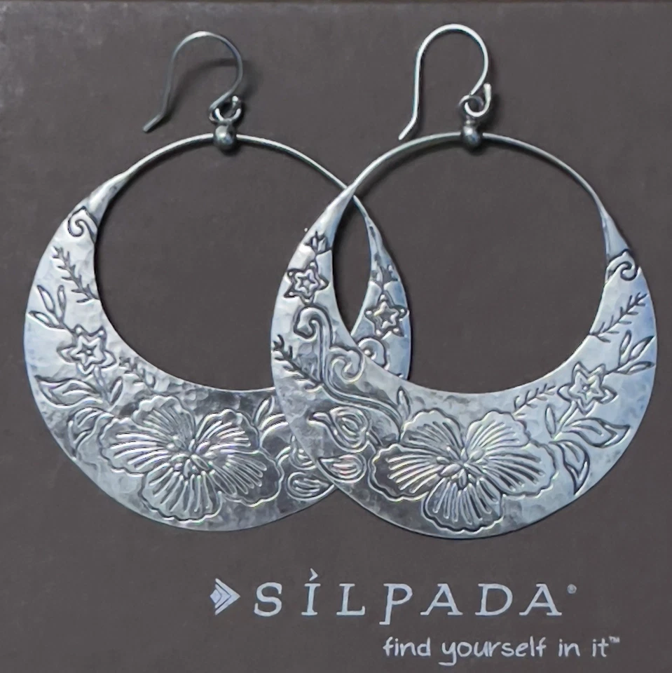 Silpada Flower Basket 925 Sterling Silver Etched Hook Earrings W2378 - Image 2 of 4