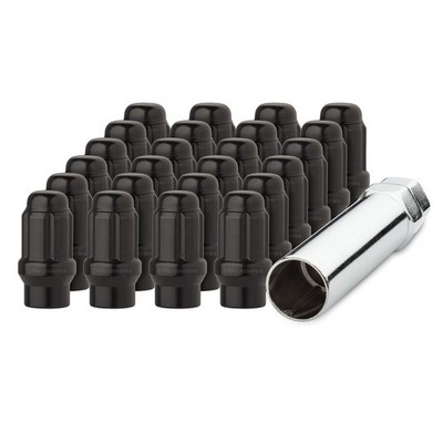 24 Black 12x1.25 Closed End ET Spline Tuner Lug Nuts for Aftermarket Wheels