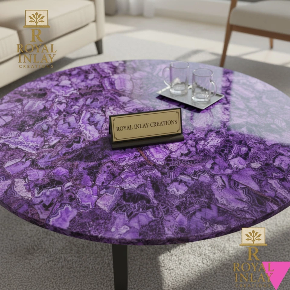 Round Amethyst Table – Handcrafted Gemstone Top for Luxe Home & Office Decor 36" - Image 3 of 4