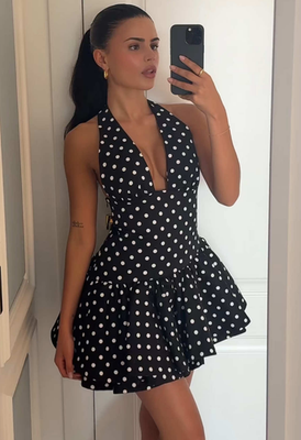 Zara Polka Dot Ruffled Voluminous Playsuit Dress Black White S M L