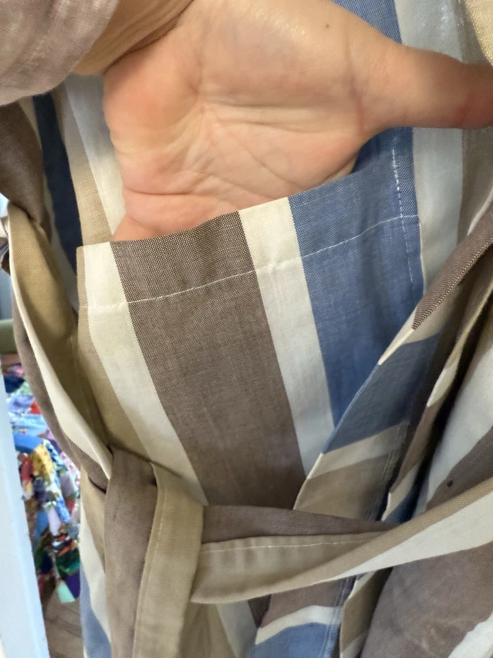 Roupão unissex vintage 100% algodão quimono médio feito nos EUA marrom azul - Imagem 3 de 4