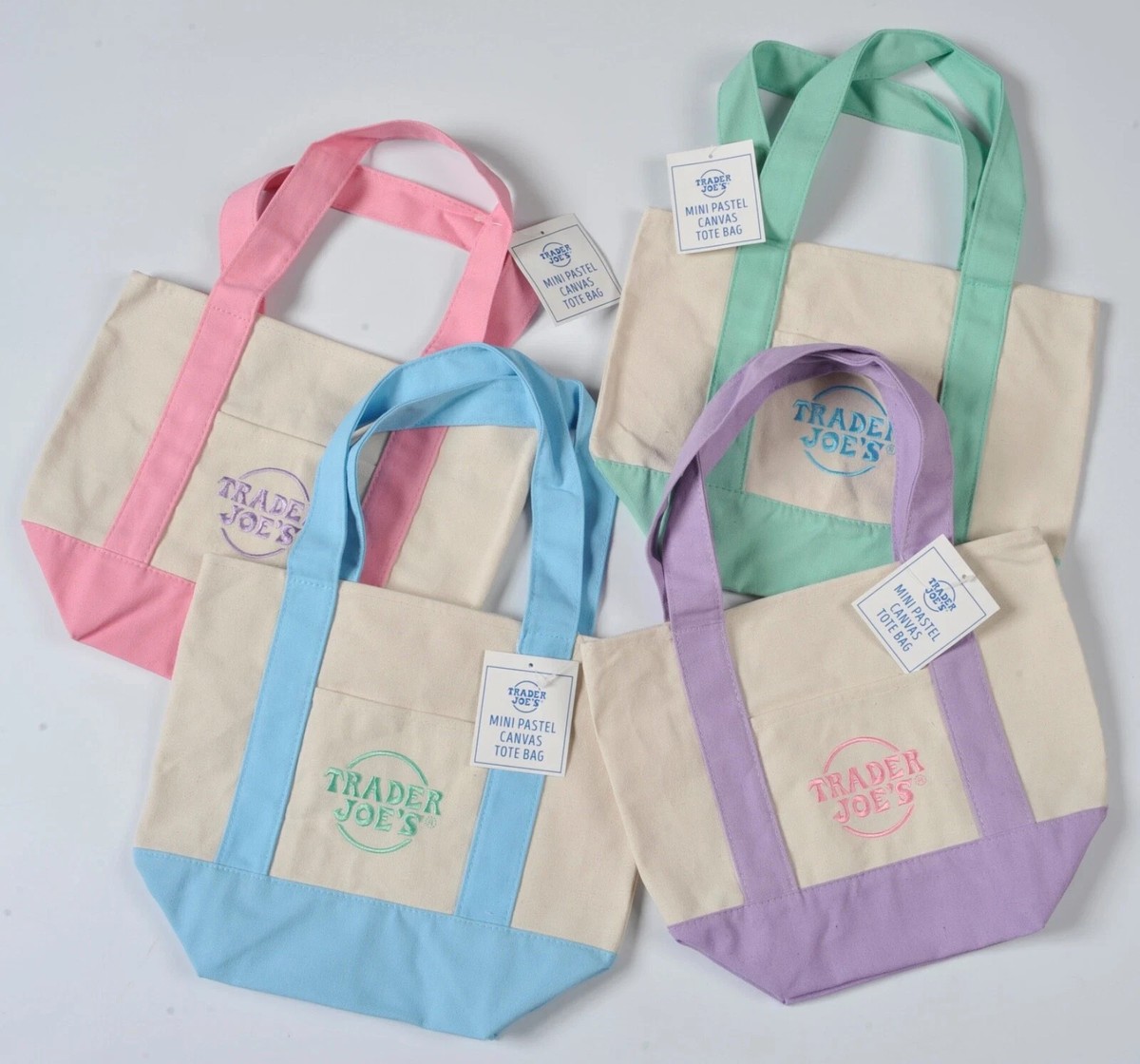 Trader Joe's Pastel Mini Canvas Tote Bags- Set of 5 Colors - w
