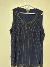 Catherine’s Navy Blue Beaded Tank Top Women’s Size 2XL 