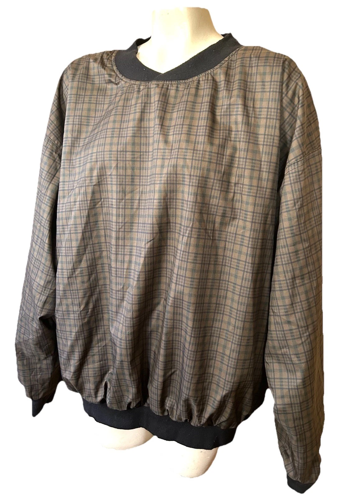Roche Windbreaker Jacket Coat Golf Pullover Men L Reversible Brown Plaid Vtg