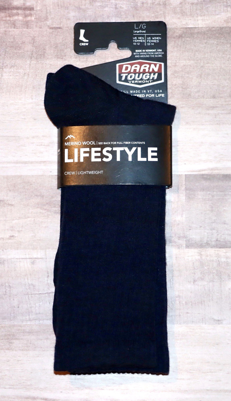Darn Tough Lifestyle 1680 Navy Socks Crew Lightweight Men’s L 10-12; Wmn 12-14