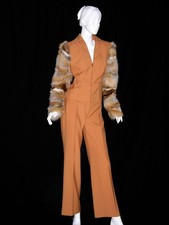 NWT Vintage GIANNI VERSACE COUTURE Wool Fox Fur Pant Suit Italian size 44 - US 8