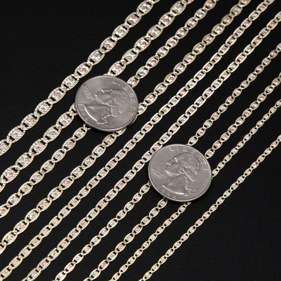 Diamond Cut Valentino Link Chain Necklace Real 10K Tri-Color Gold All Sizes - Image 3 of 4