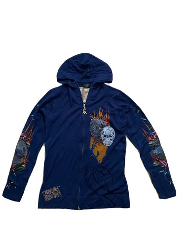 Sudadera con capucha vintage para Ed Hardy Calavera Azul Diseñador Talla Mediana | eBay