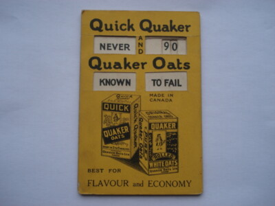 C1930S VINTAGE SCHNELLER QUÄKER UND QUÄKER HAFER NIE BEKANNT ZU VERSAGEN ADV KARTEN