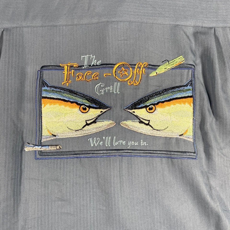 Hook & Tackle Mens Large Face Off Grill Tuna Fishing Button up Shirt Embroidered - Image 2 of 4