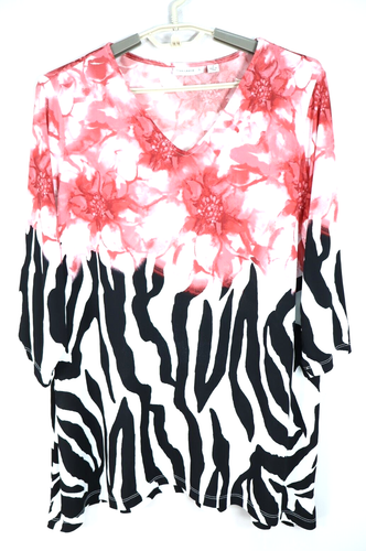 SUSAN GRAVER Women's Stretch Polyester Blouse 3/4 Sleeve Floral Animal Size 1X
