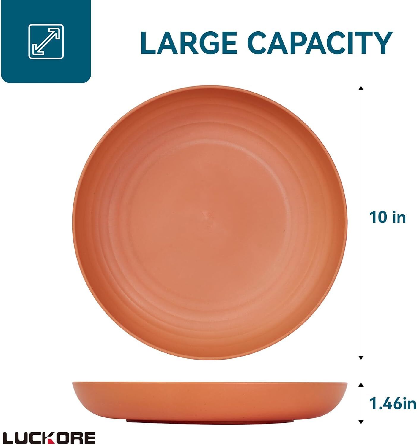 10-Inch Deep Dinner Plates Set of 8, Wheat Straw, Microwave and Dishwasher Safe