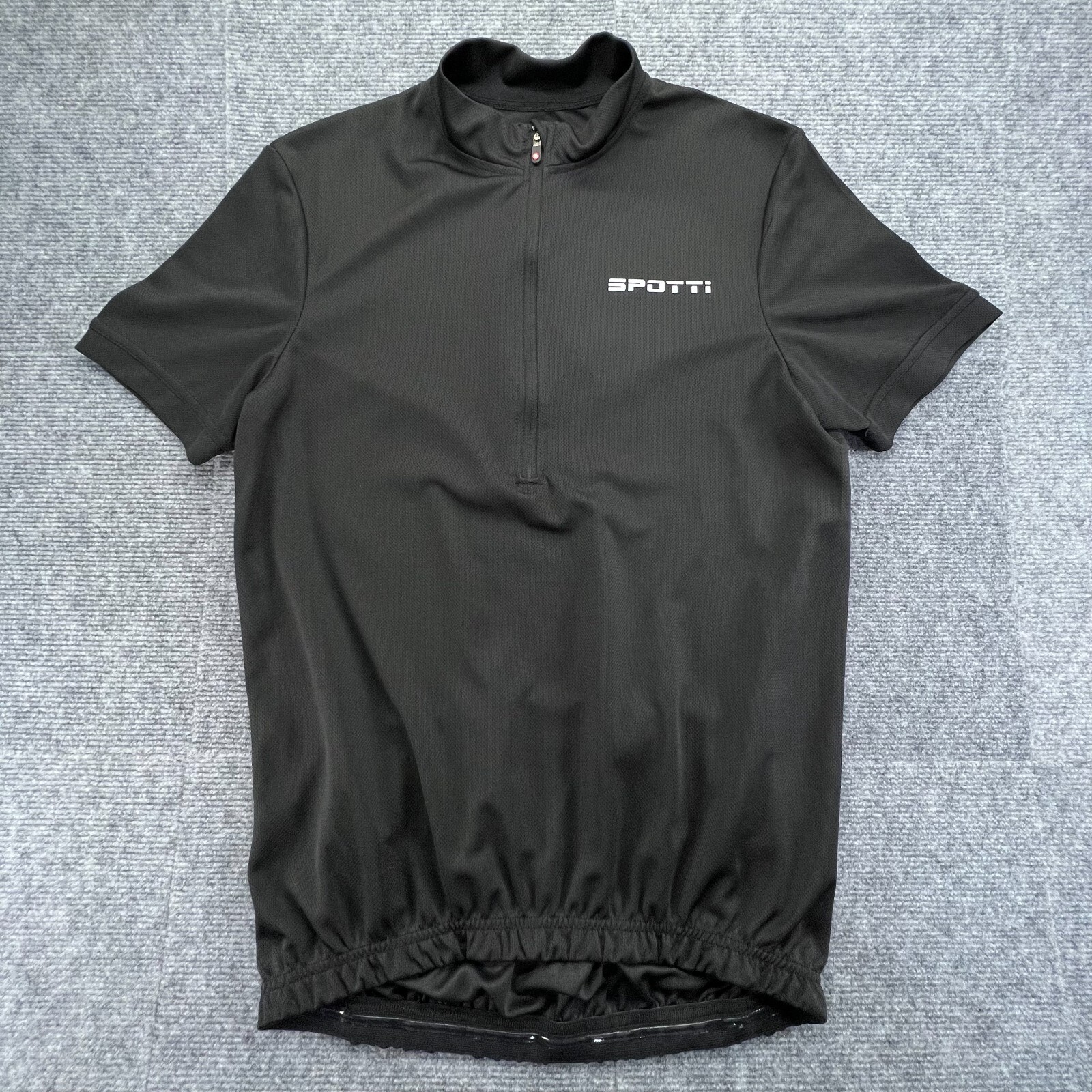 Spotti Cycling Jersey Mens M Black Short Sleeve 1/4 Zip Back Reflectors