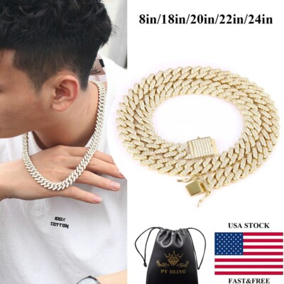 #ad 12MM Men#x27;s Iced CZ Out Miami Cuban Link Chain 14K Gold Plated Stainless Steel $69.87