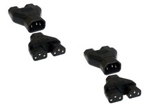 C14 to 2 x C13 IEC Power Y Splitter Kettle Lead Adaptor Monitor 10A, 240V Black