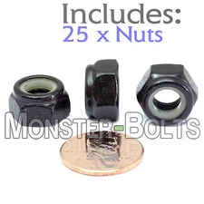 M8-1.25 / 8mm - Qty 25 - Nylon Insert Hex Lock Nut DIN 985  Class 8 Steel Blk Ox
