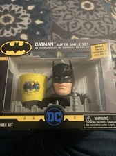 DC COMICS BATMAN 3 PIECE SUPER SMILE SET NIB Child's TOOTHBRUSH RINSE CUP HOLDER