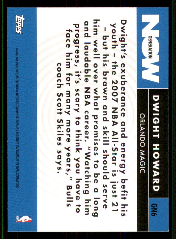 2007-08 Topps Generation Now #GN6 Dwight Howard - Image 2 of 2