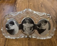 MIKASA Princess Frosted Lead Crystal Triple Oval Photo Frame 13" x 8" With Stand