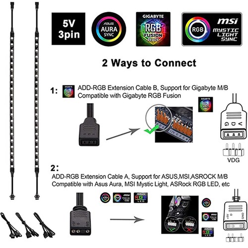 2X Striscia LED RGB per Case PC 5V 3Pin, ASUS AURA,GIGABYTE FUSION,MSI MYSTIC - Foto 7 di 12