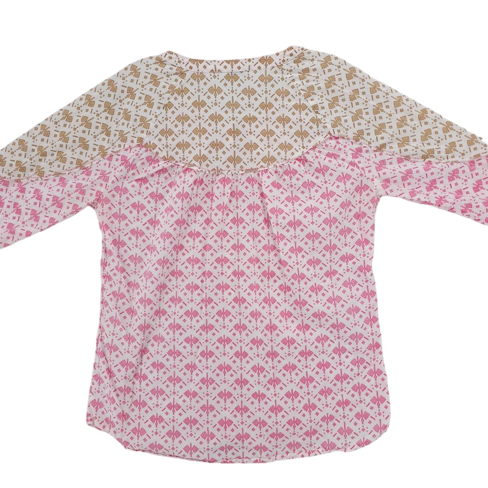 Blusa SUNDANCE Rosa Beige Blanco Camisa Geométrica Abotonada 100% Algodón PEQUEÑA Foto 4 de 4