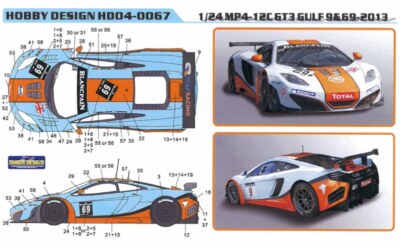 Hobby Design 1/24 McLaren MP4-12C GT3 ''Gulf'' 2012 No.9/69 Decal for Fujimi 10509