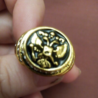 Brassy Gold Coloured Metal double headed Eagle Coin Ring size UK Y  and USA 12