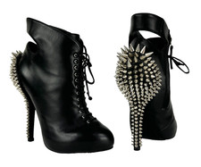 $2,210 Giuseppe Zanotti Nuovo con scatola Auth 5 US 35 EU Lace Spiked Leather Bootie Shoes Zip
