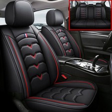 Fundas de asiento de coche universales de cuero PU negro y rojo cojines transpirables para todas las estaciones