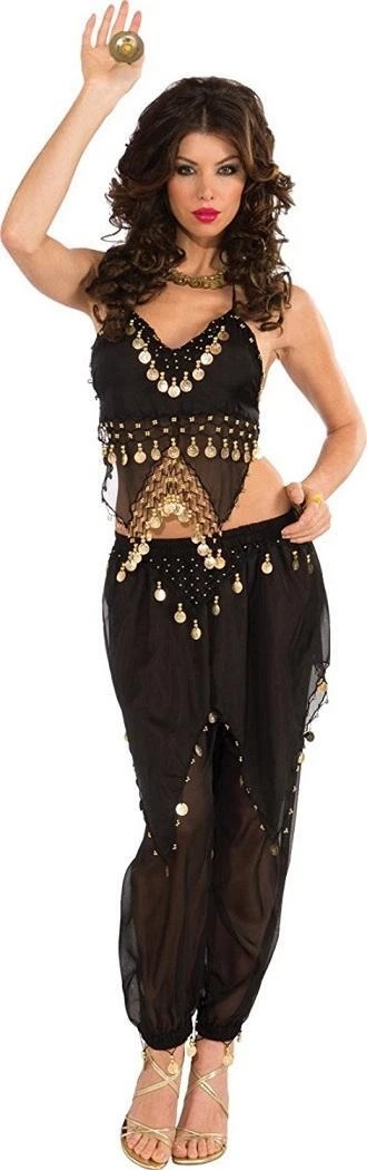 Belly Dancer Black Harem Girl Arabian Fancy Dress Up Halloween Adult Costume