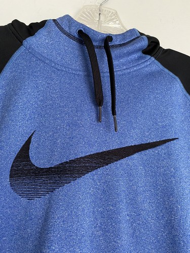 Nike Sweater Womens Small Therma Big Swoosh Blue Black Sweatshirt Hoodie Large - Picture 2 of 6