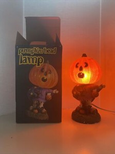 Vintage JC PENNEY Home Collection Halloween Lighted GLITTERY Pumpkin Head Lamp