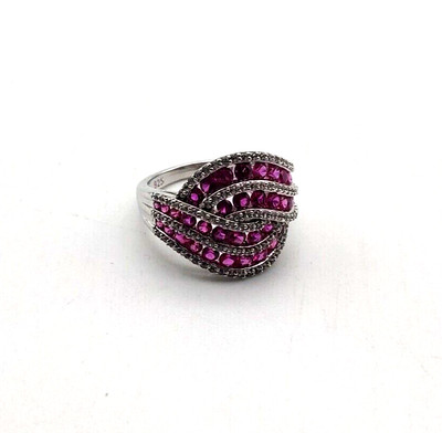 925 Sterling Silber Rubin Dinner Ring Größe 6,5 Lab Created