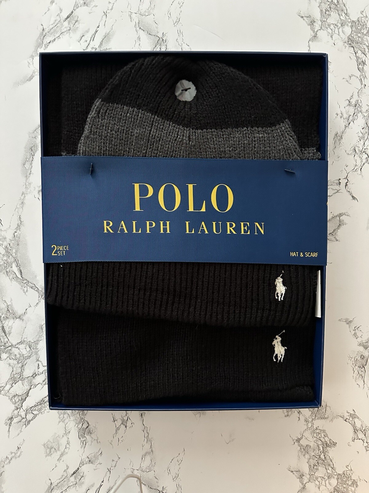 Pacchetto berretto e sciarpa Polo Ralph Lauren logo pony misto lana CP93 sci PWing