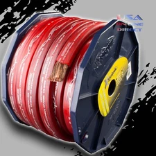 0 Gauge 20ft RED Flat Power 100% OFC Wire Strands Copper Marine Cable 1/0 AWG