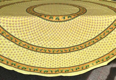 LE CLUNY, MONACO YELLOW FRENCH PROVENCE COATED COTTON TABLECLOTH, 70'' ROUND