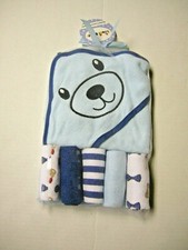 Hooded Towel  Washcloth In Tuelle Bag By Sweet  Soft, Blue, Bear Design, New