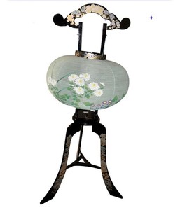 Vintage Japanese Bon Odori Lantern w/ Stand Floral Obon Festival Paper Lantern