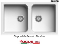 Lavello cucina Made in Italy Romeo 2 vasche cm 86x50 Bianco