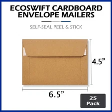 25 - 6.5x4.5 "EcoSwift" Brand Self Seal Photo Cardboard Envelope Mailers BROWN
