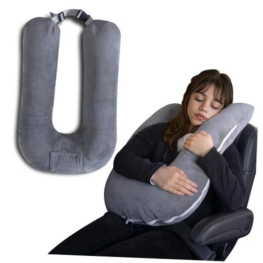 Adjustable Grey Travel Neck Pillow for Car Sleeping Support  -image