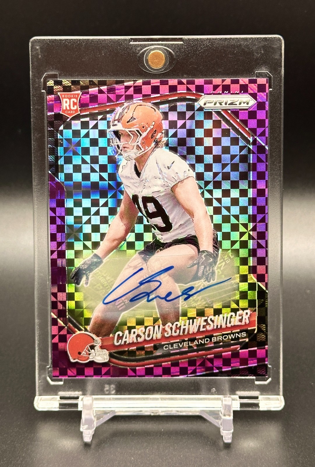 2025 Panini Prizm Carson Schwesinger #384 Purple Power Auto /49 (AU, RC)