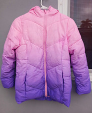 SwissTech Girls Size 10/12 Pink/Purple Ombr Hooded Mid-Length Puffer Jacket Zip