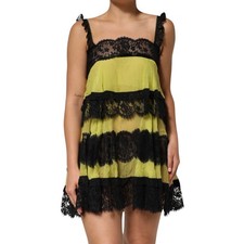 DOLCE & GABBANA Dress Yellow Black Babydoll Chemise Lingerie IT2 /US S 2480usd