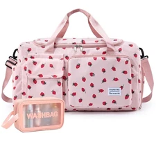 Strawberry Printed Small Gym Bag for Women Waterproof Travel Duffle Bag Carry...