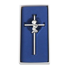 Silver Boy Wall Cross Baptism First Holy Communion Plaque Christening Decor