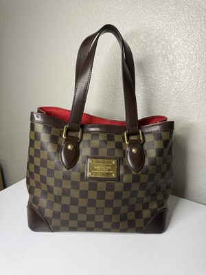 Louis Vuitton Hampstead PM Damier Ebene Tote Bag Red Interior Gold