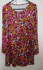 Women's S Multicolor Short Dress Peace Signs Graphics Hippie Core 70's Mom Core
