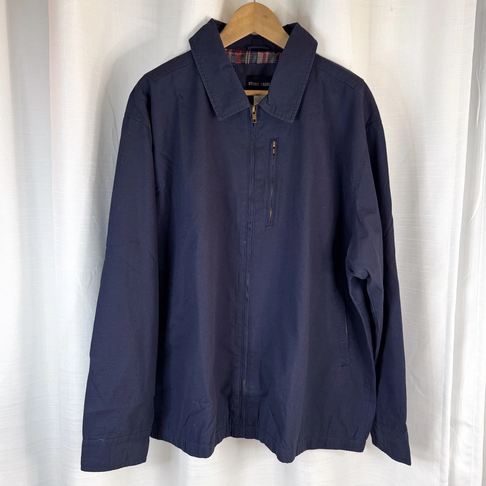 Stone Creek Jacket Mens Large Zip Up Cotton Lined Fishing Hunting Navy Blue NWOT